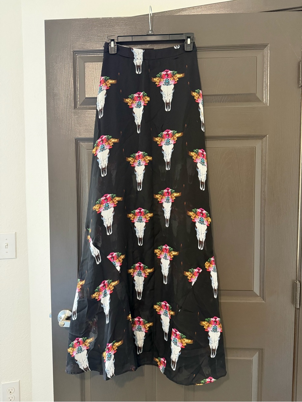 Show Me Your Mumu Black Floral Skull Print Maxi Skirt